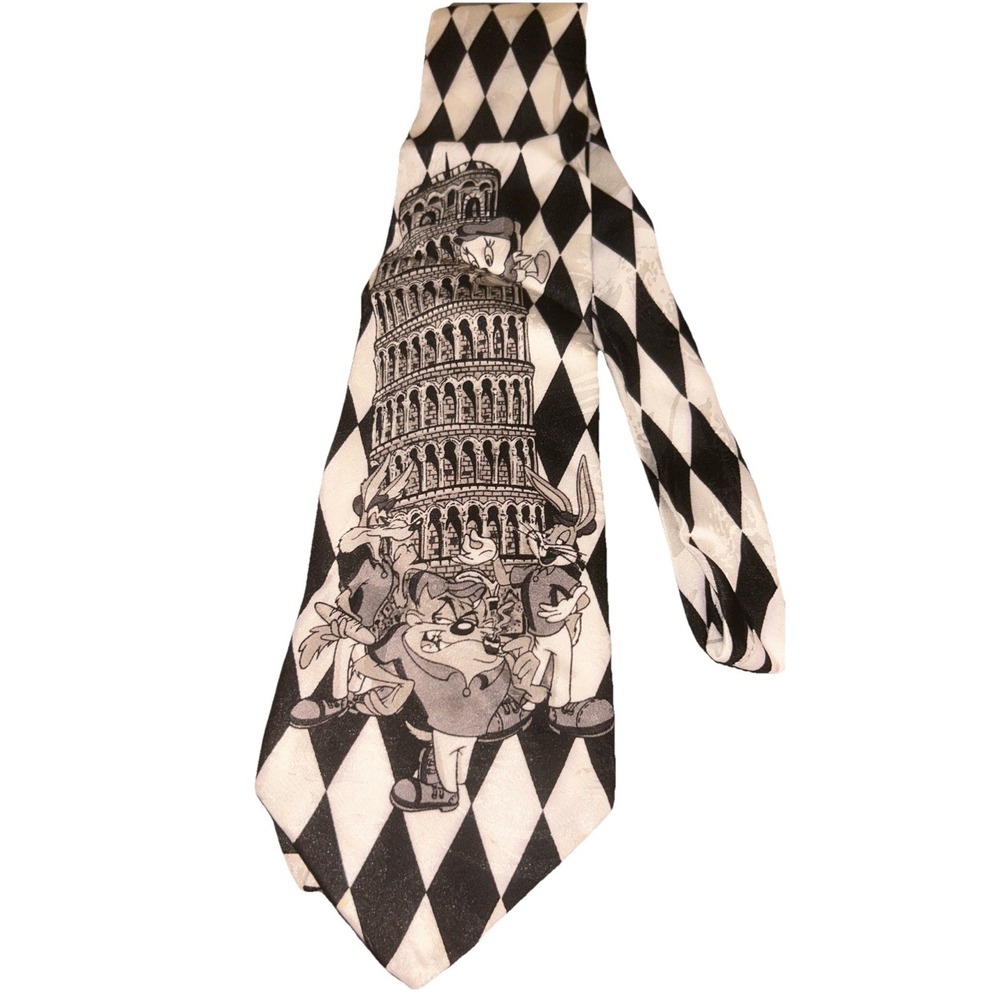 VINTAGE 1994 Looney Tunes Mania Mens Silk Neck Tie Warner Bros. Handmade